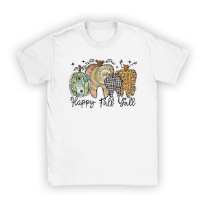 Happy Fall Y'all Pumpkin Tooth Leopard Halloween Dentist Fall T-Shirt