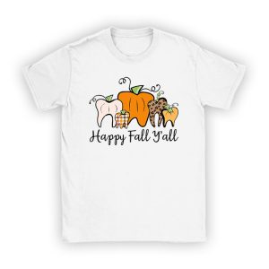 Happy Fall Y'all Pumpkin Tooth Leopard Halloween Dentist Fall T-Shirt