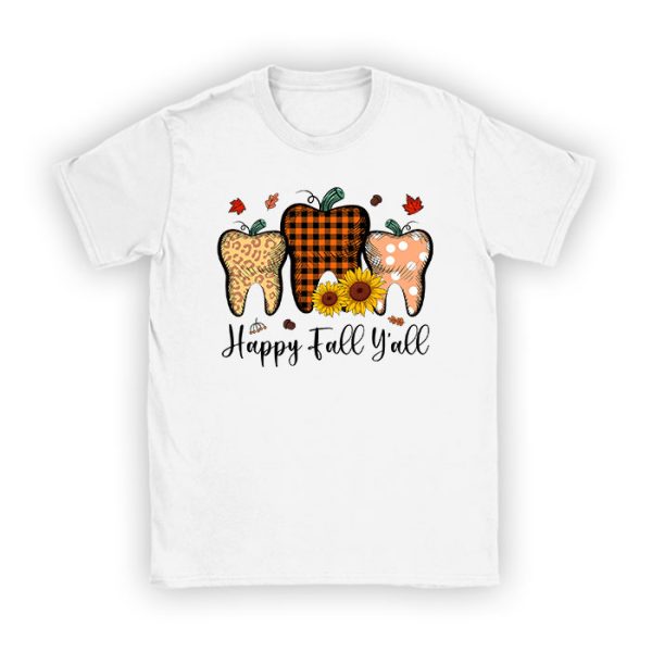 Happy Fall Y'all Pumpkin Tooth Leopard Halloween Dentist Fall T-Shirt