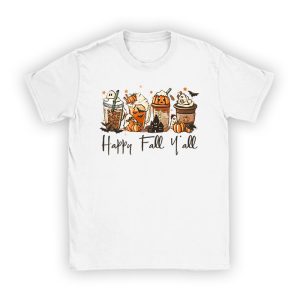 Happy Fall Y'all T-shirt Latte Coffee Leopard Pumpkin Autumn T-Shirt