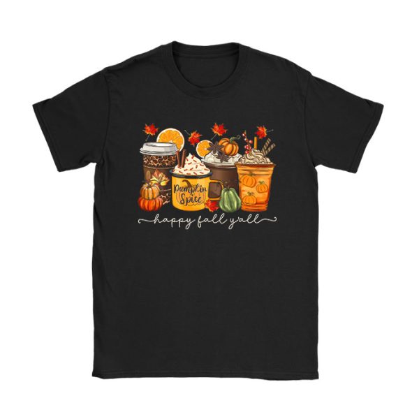 Happy Fall Y'all T-shirt Latte Coffee Leopard Pumpkin Autumn T-Shirt