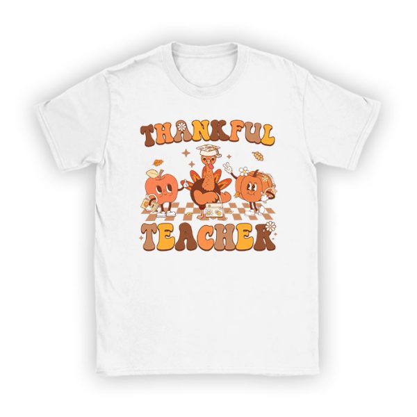 Thankful Teacher Retro Groovy Thanksgiving Fall Women Men T-Shirt