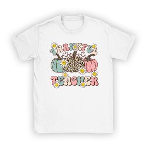 Thankful Teacher Retro Groovy Thanksgiving Fall Women Men T-Shirt